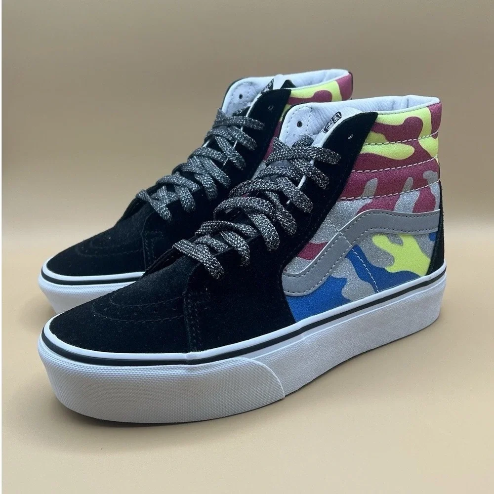Vans Sk8-Hi Black Camo Glitter High‎ Top Shoes - Women's Size 7 Used